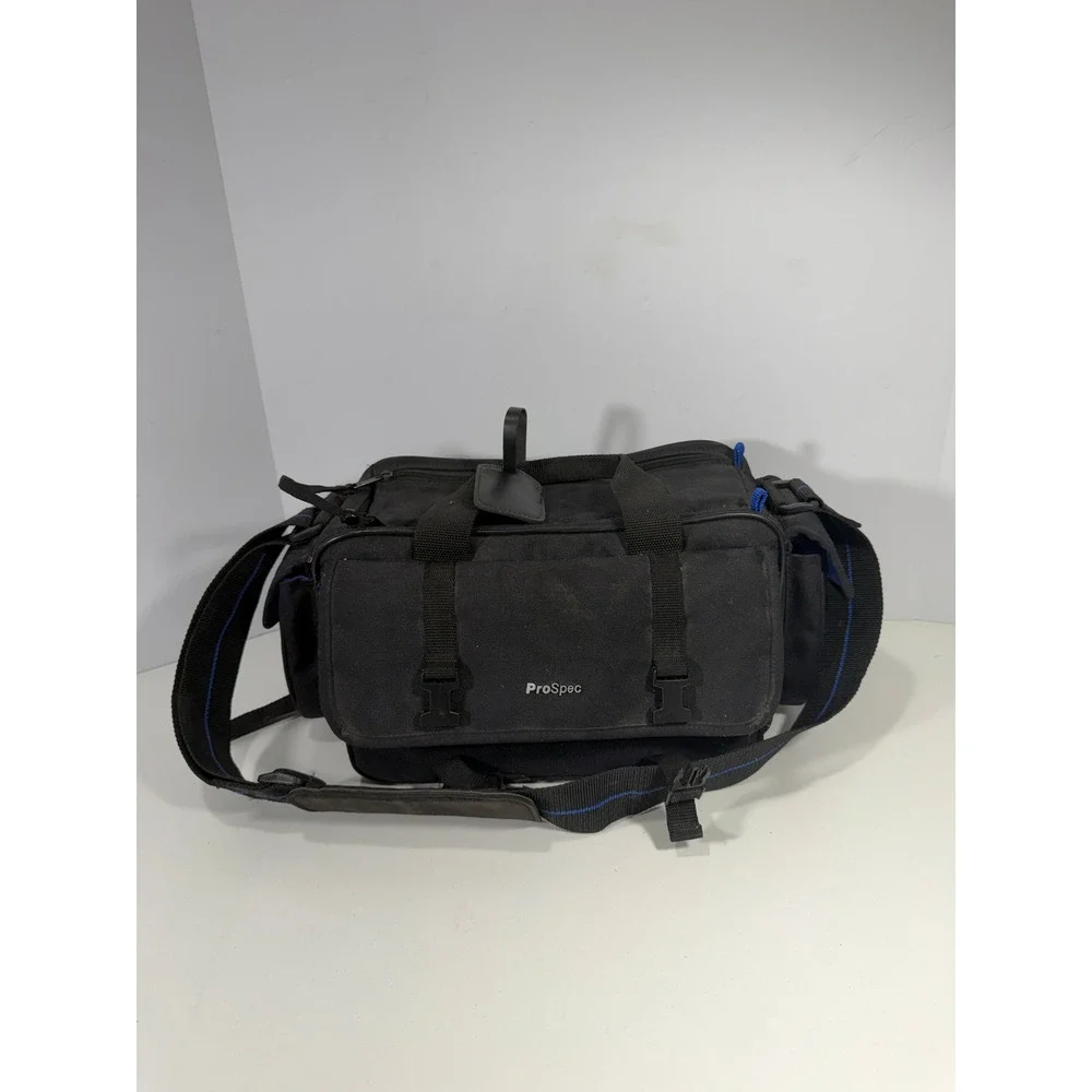 ProSpec Camera Bag Black Canvas Multi Compartment Shoulder Gear Case Blue Lining